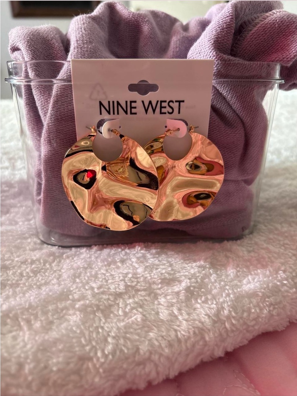 Nine West Gold Textured Round Hoop Earrings
